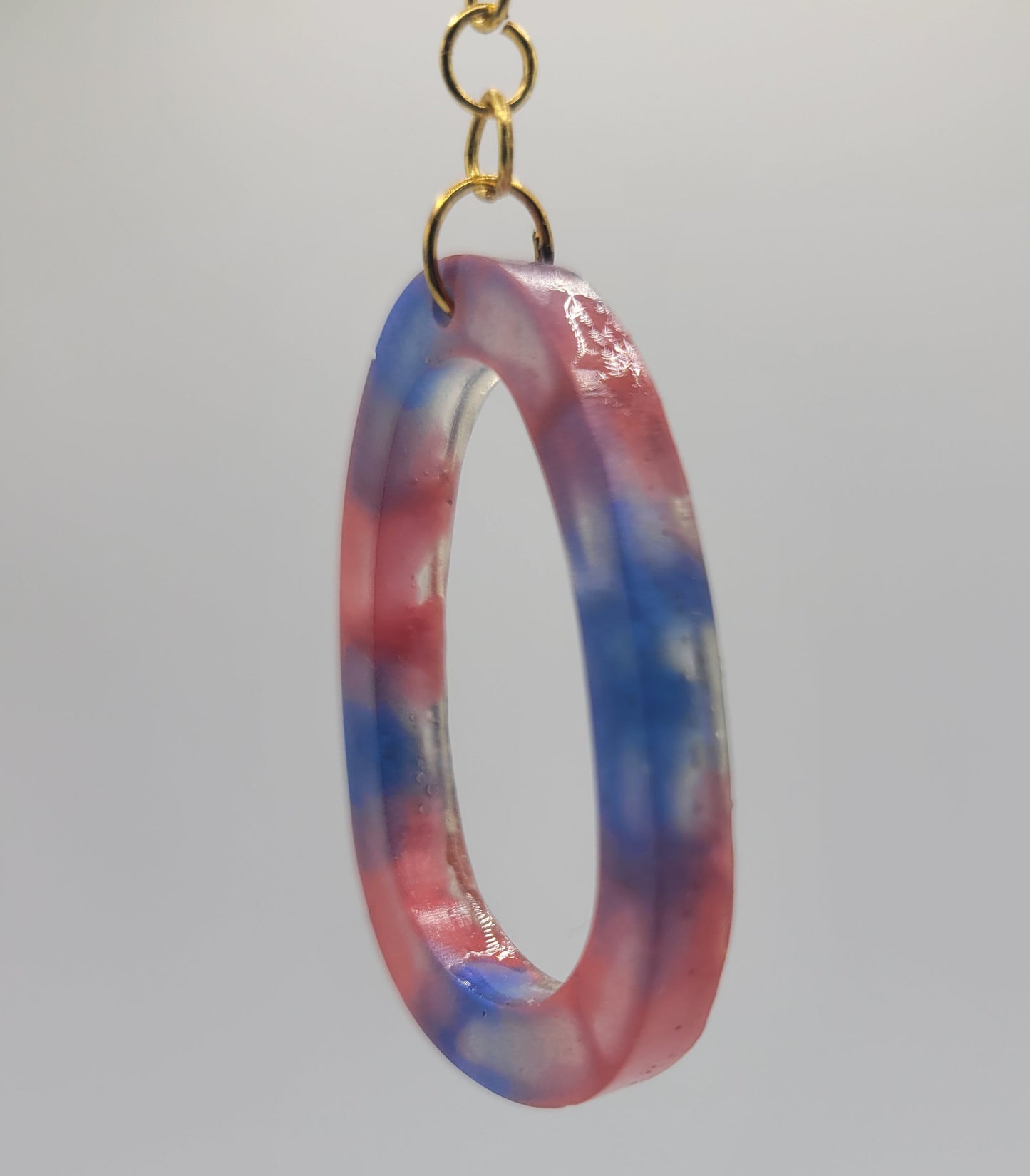 Handmade Resin Oval Earrings - Unique Red, Blue & Pink Swirls