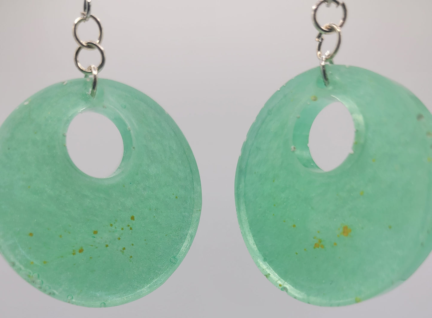 Handmade Mint Green Resin Circle Earrings - Unique Handcrafted Jewelry