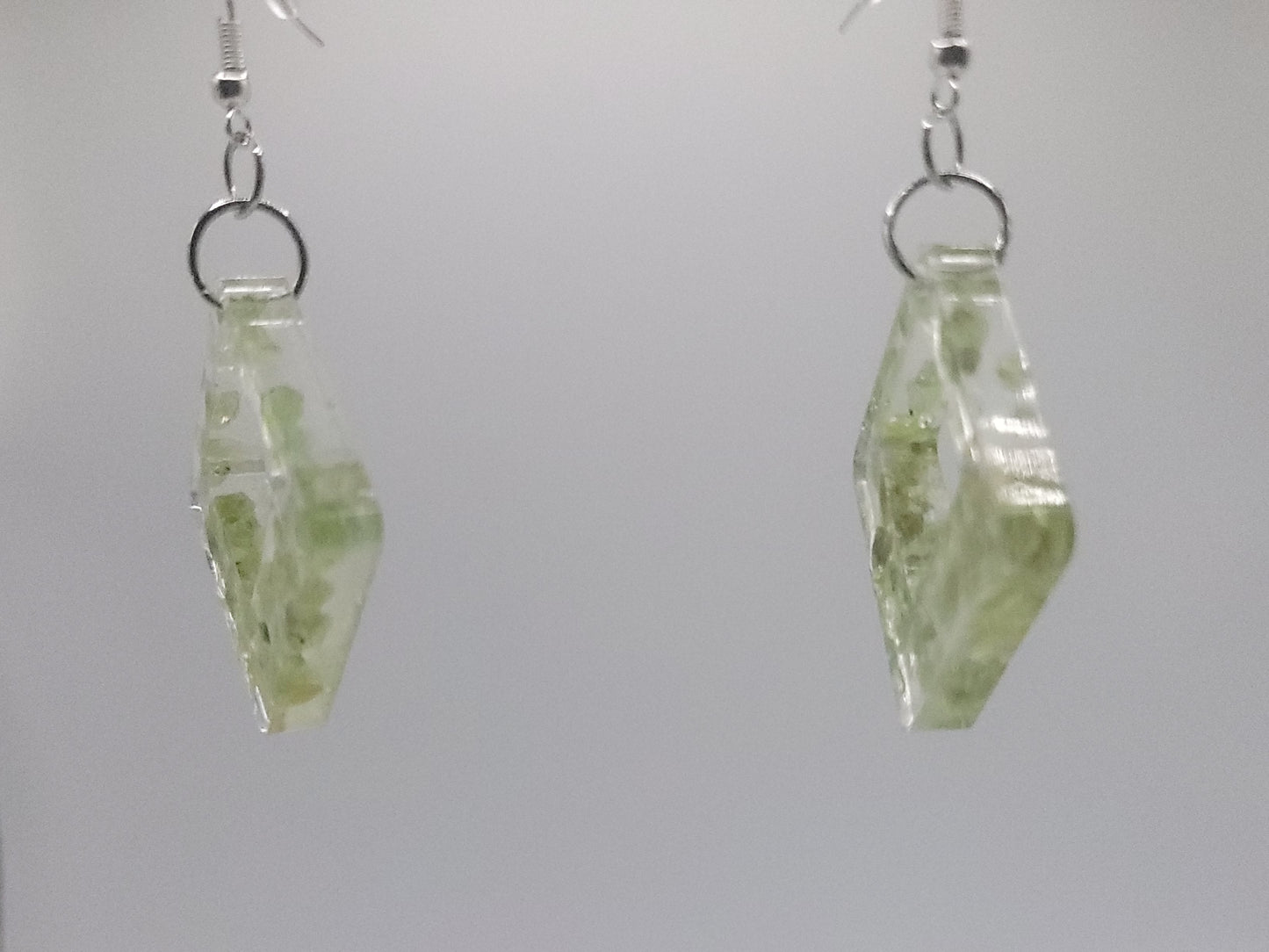 Handmade Resin Diamond Earrings with Green Accents