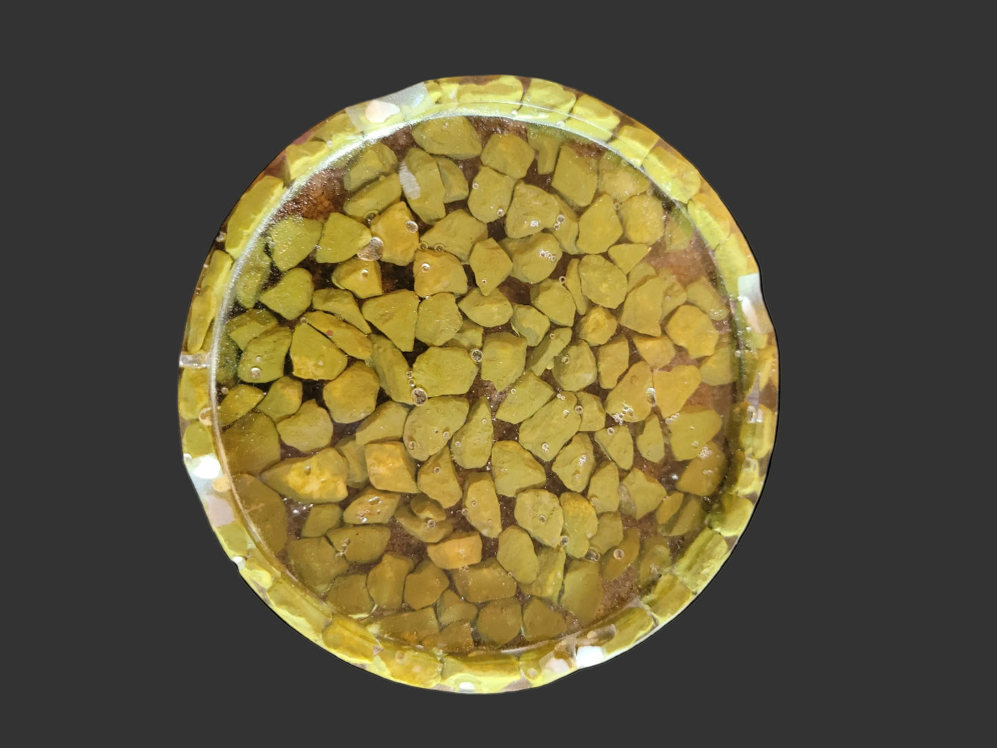 Handcrafted Resin Coaster with Yellow and Green Stones - Unique Home Decor Drink Accessories