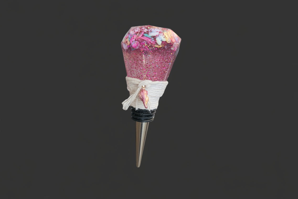 Handmade Pink Glitter Wine Bottle Topper with Seashell Charm - Unique Gift for Wine Lovers