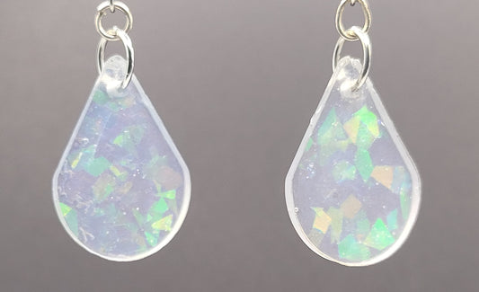 Handcrafted Resin Teardrop Earrings - Unique Opalescent Beauty