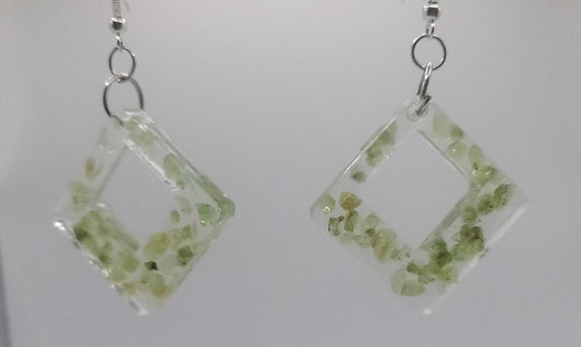 Handmade Resin Diamond Earrings with Green Accents