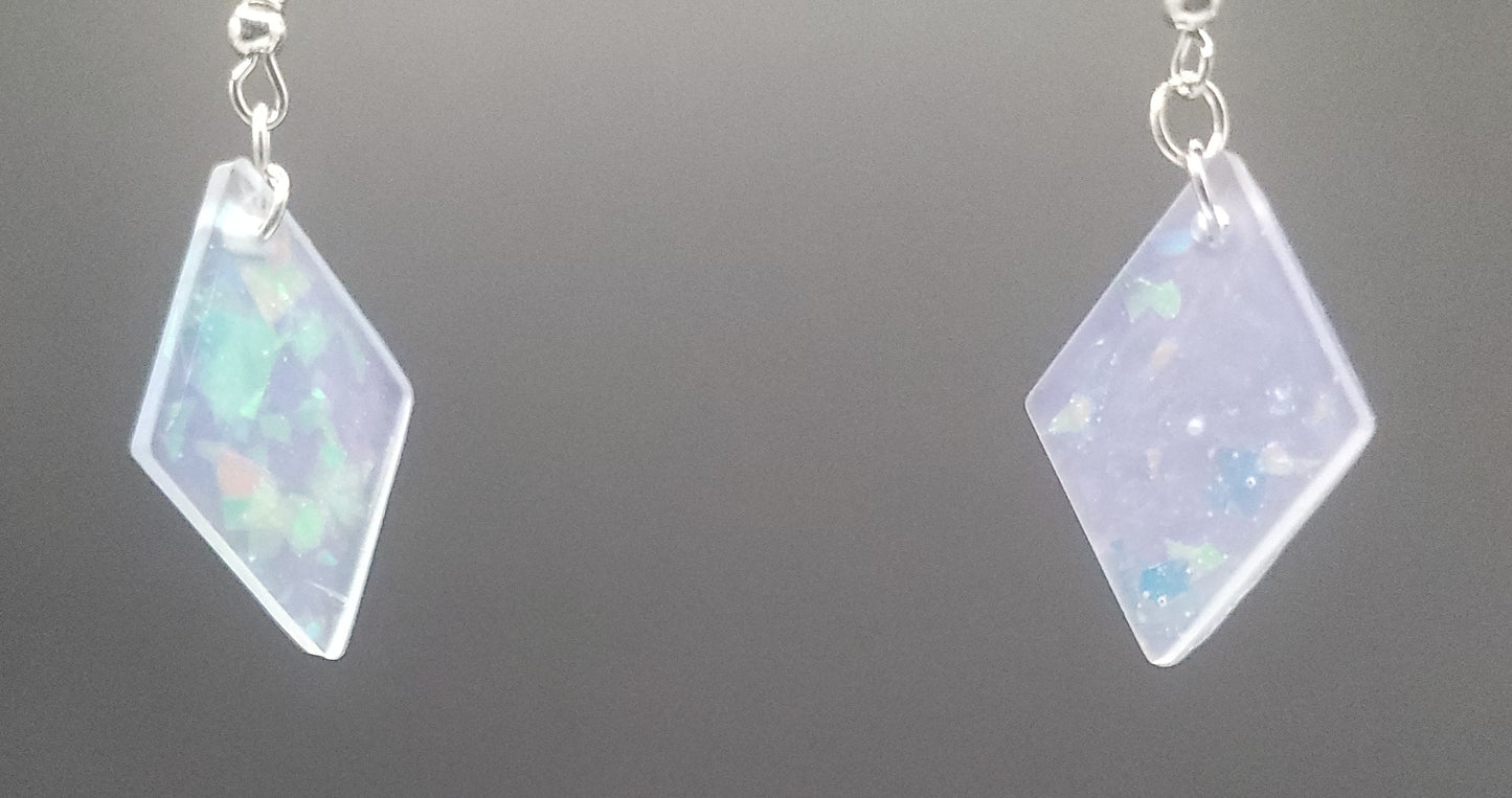 Handmade Resin Diamond Shape Dangle Earrings - Unique & Iridescent