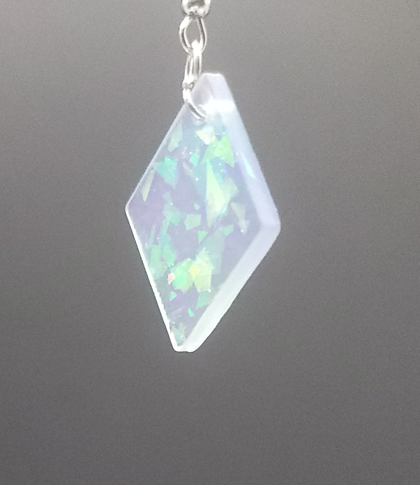 Handmade Resin Diamond Shape Dangle Earrings - Unique & Iridescent