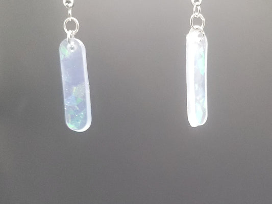 Opalite bar earrings on a gray background