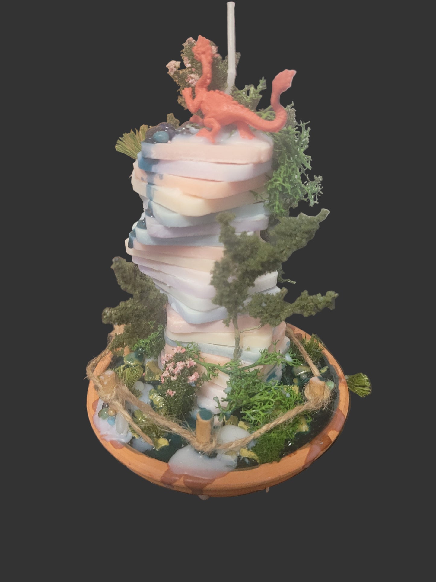 Handcrafted Fantasy Tower Candle Scene - Unique Dragon's Perch