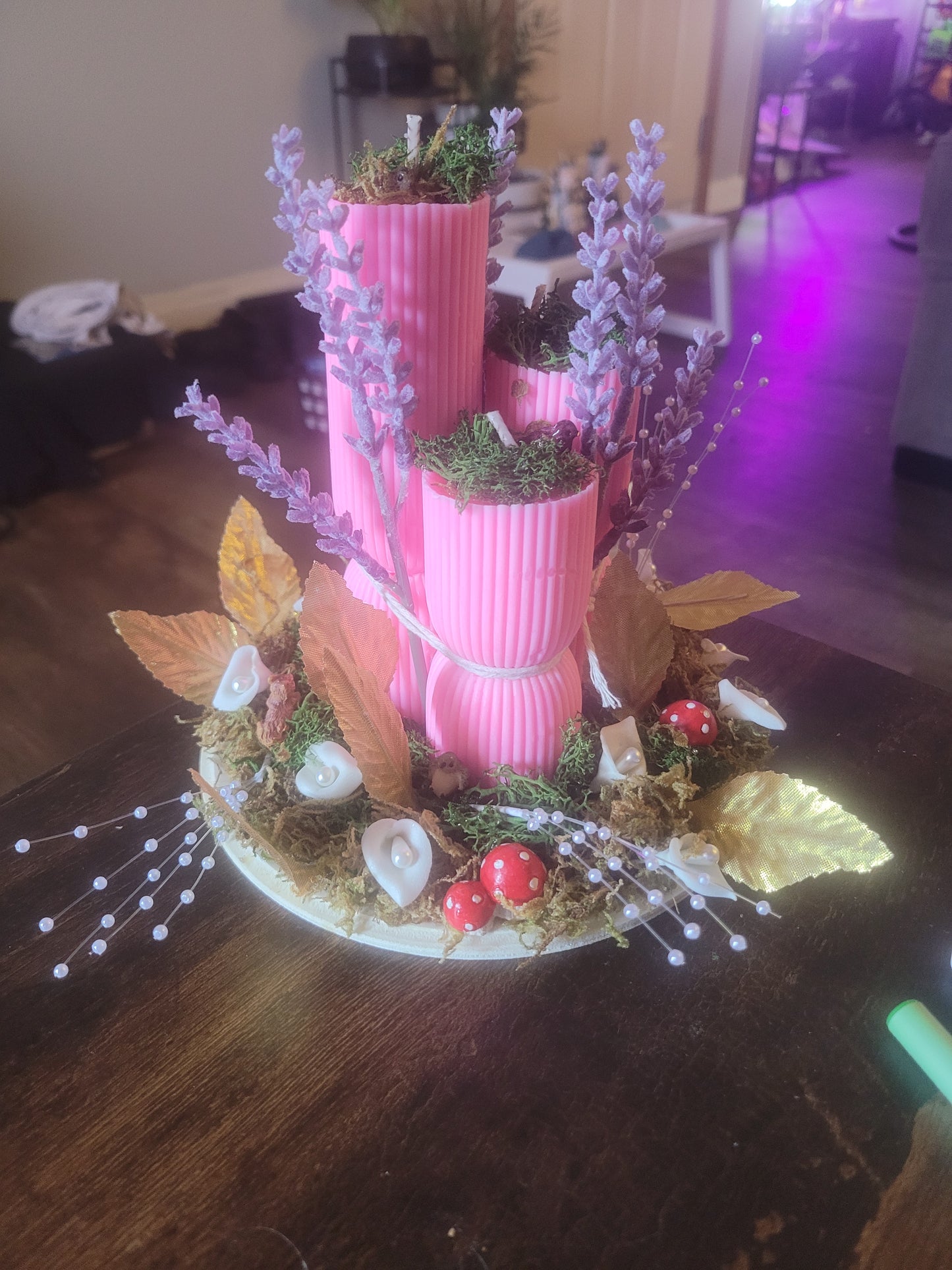 Handcrafted Table Centerpiece Scene with Scented Candles