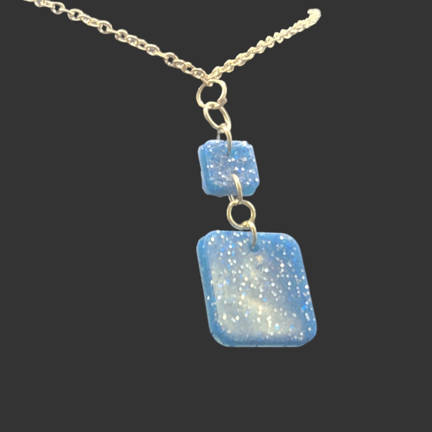 Handcrafted Blue Sparkle Rectangle Necklace