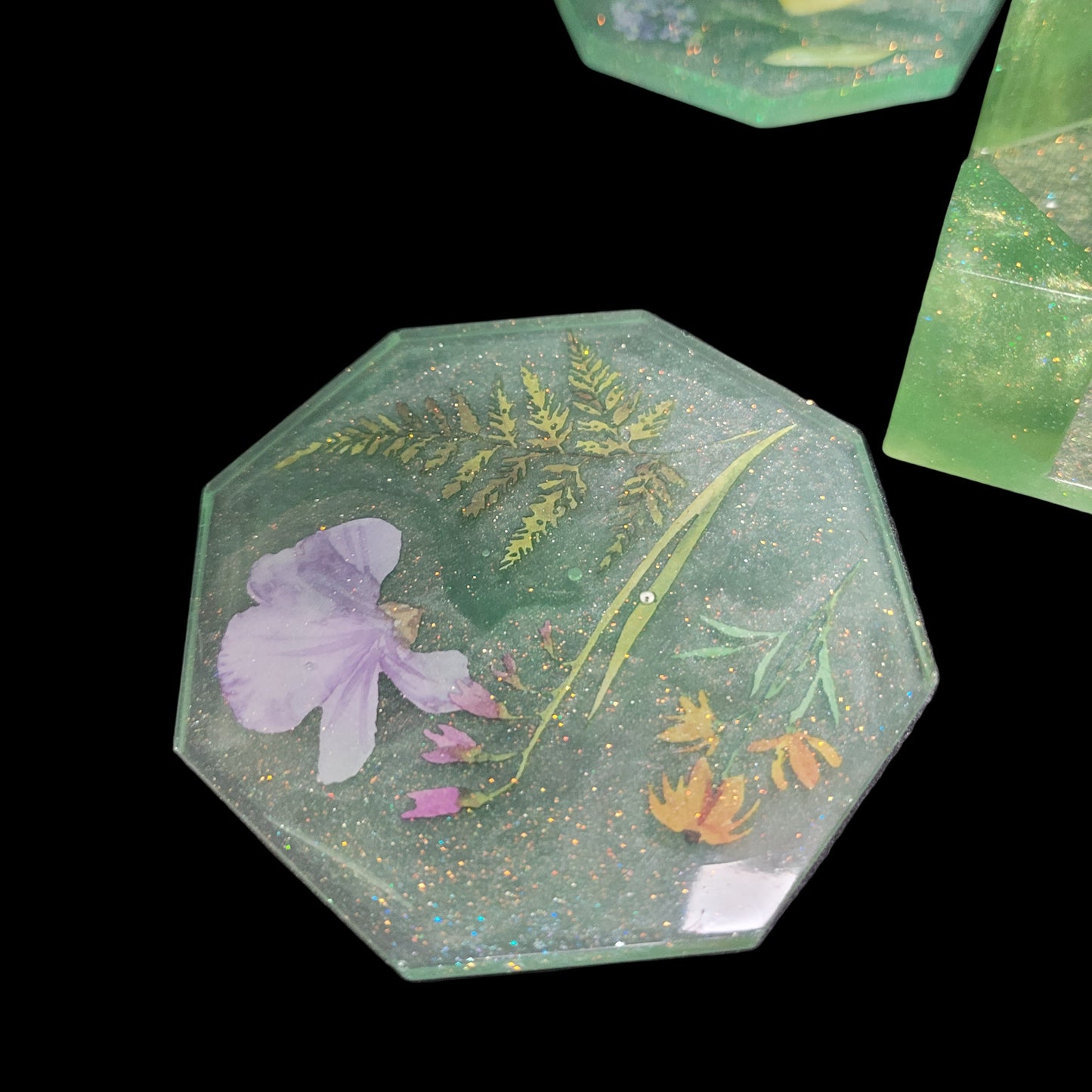 Handcrafted Floral Coaster Set with Caddy