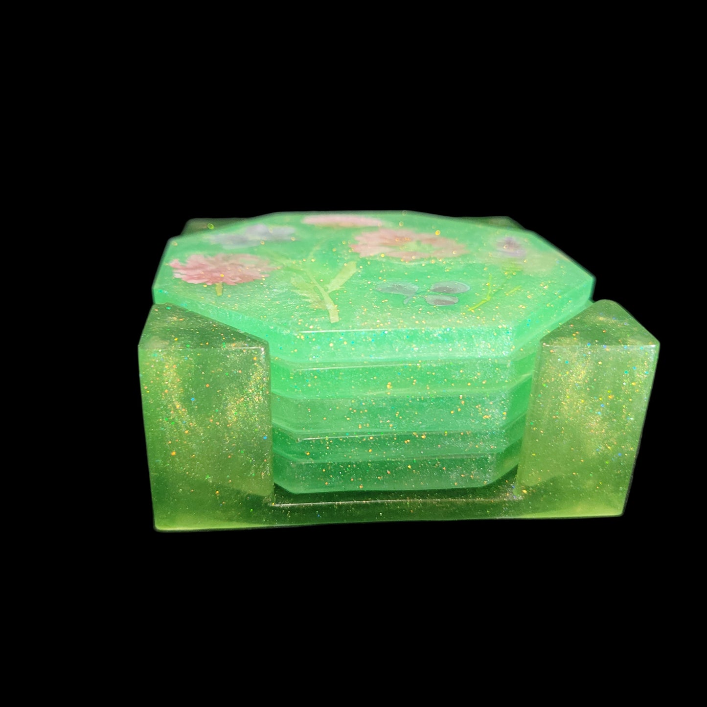 Handcrafted Floral Coaster Set with Caddy