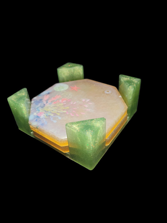 Handcrafted Unique Beverage Coasters with Caddie - Ocean Delight Collection