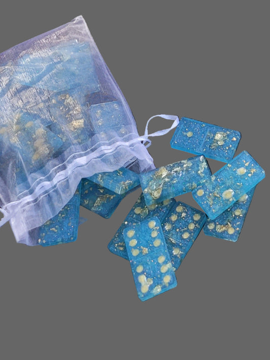 Turquoise domino set accented with gold flecks