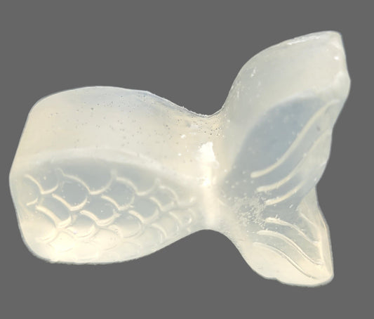 Clear glycerin soap shaped like a mermaid tail. pack of 2.